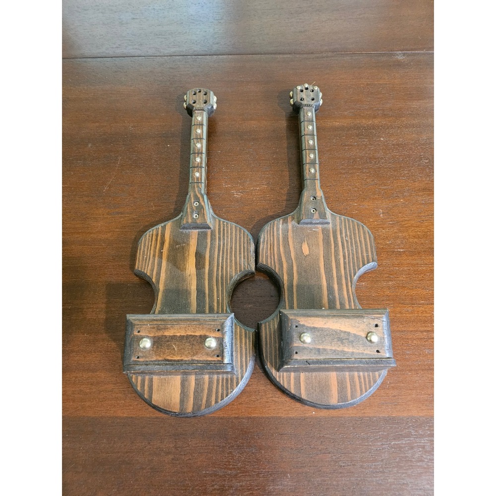 Handmade Wooden Violin Wall Sconces Home Decor Brown Rustic Music Set of 2